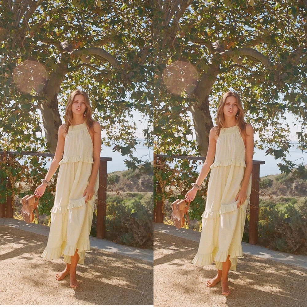 FREE PEOPLE ANITA MAXI MIDI TIERED RUFFLE DRESS L